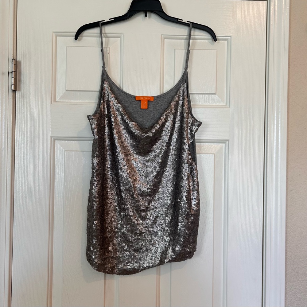 L Joe Fresh Silver Gray Sequin Front Cami